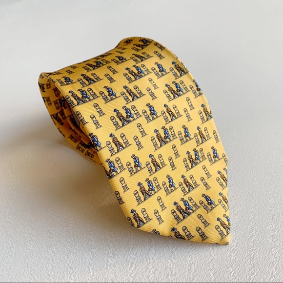 Salvatore Ferragamo Yellow Silk Tie Colonial Folk